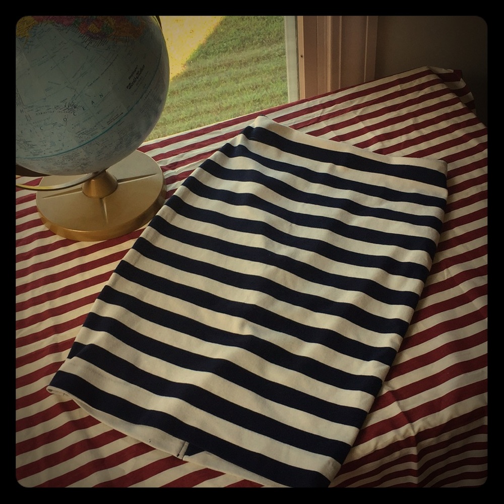 Navy and White Striped Pencil Skirt